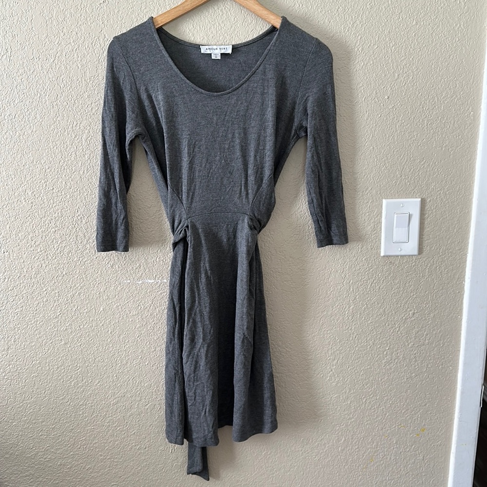 Armpit Vert Gray Tie Waist 3/4 Sleeve Dress XS